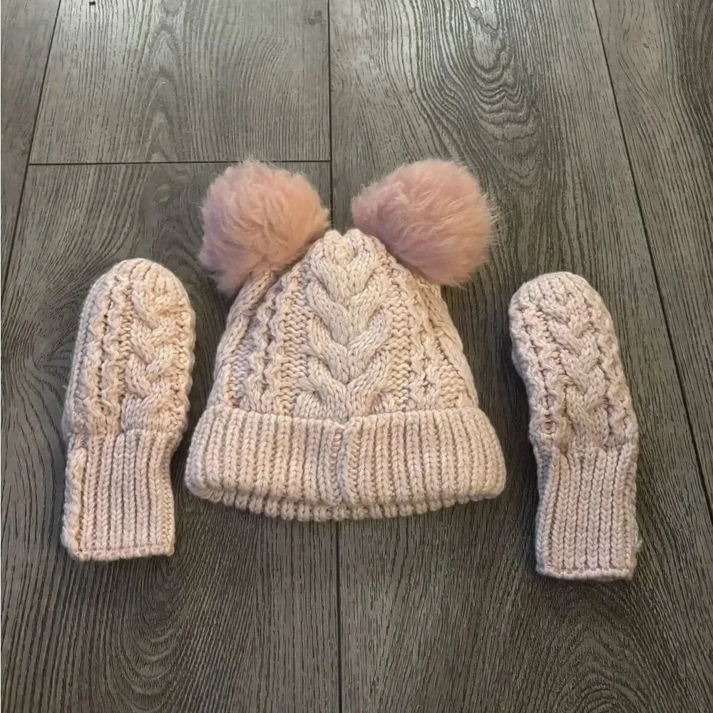 Gap baby Cozy Pink Knit Hat and Mittens Set for Kids